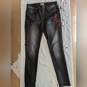 Driftwood - Black Jeans with Red Floral Detail - Jackie Style - Size 27